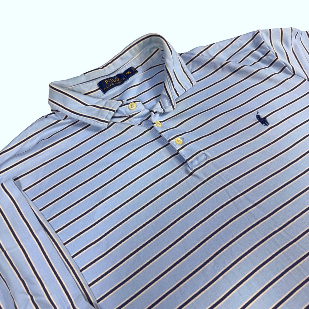 Polo Ralph Lauren Polo Shirt XXL Blue Navy Striped Cotton Short Sleeve Pony Logo